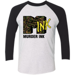 Murder Ink Retro (MINK) Tri-Blend 3/4 Sleeve Baseball Raglan T-Shirt